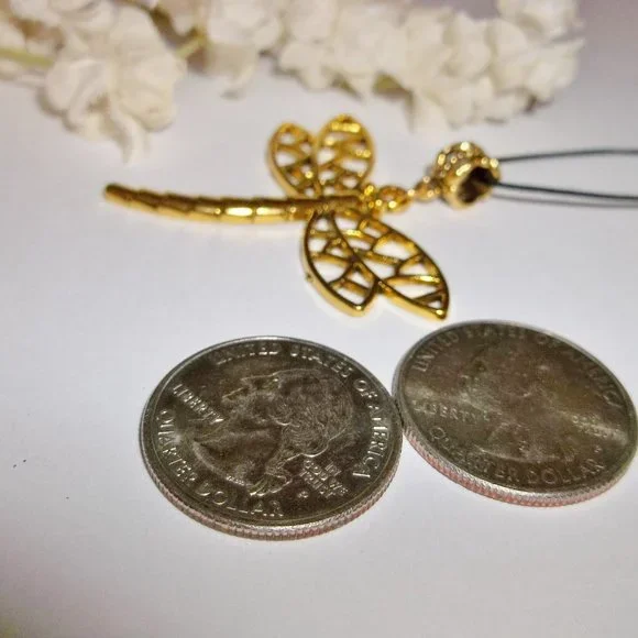 Large Gold Dragonfly Necklace Statement Gift Idea Big Adjustable Length NWT 7282 - Picture 3 of 11